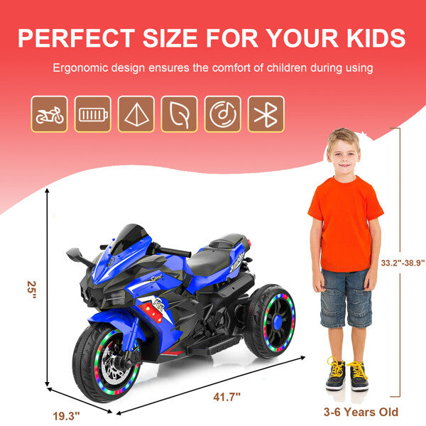 12V Electric Kids Ride-On Dirt Bike with 3 Wheels and Built-In Music