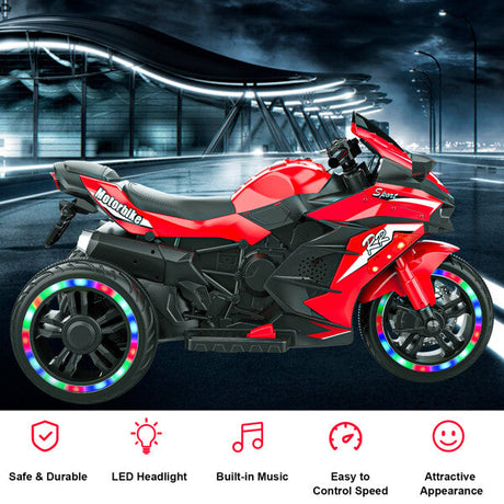12V Electric Kids Ride-On Dirt Bike with 3 Wheels and Built-In Music