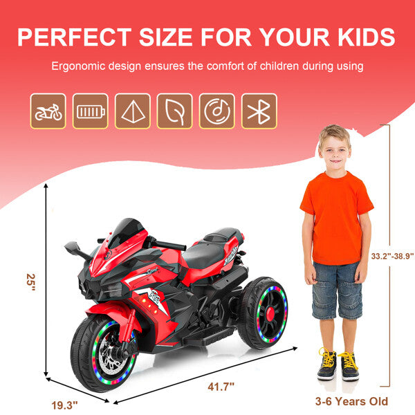 12V Electric Kids Ride-On Dirt Bike with 3 Wheels and Built-In Music