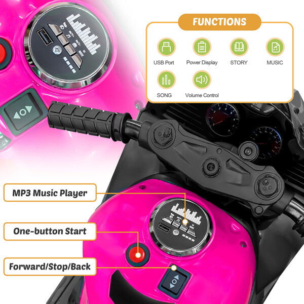 12V Electric Kids Ride-On Dirt Bike with 3 Wheels and Built-In Music