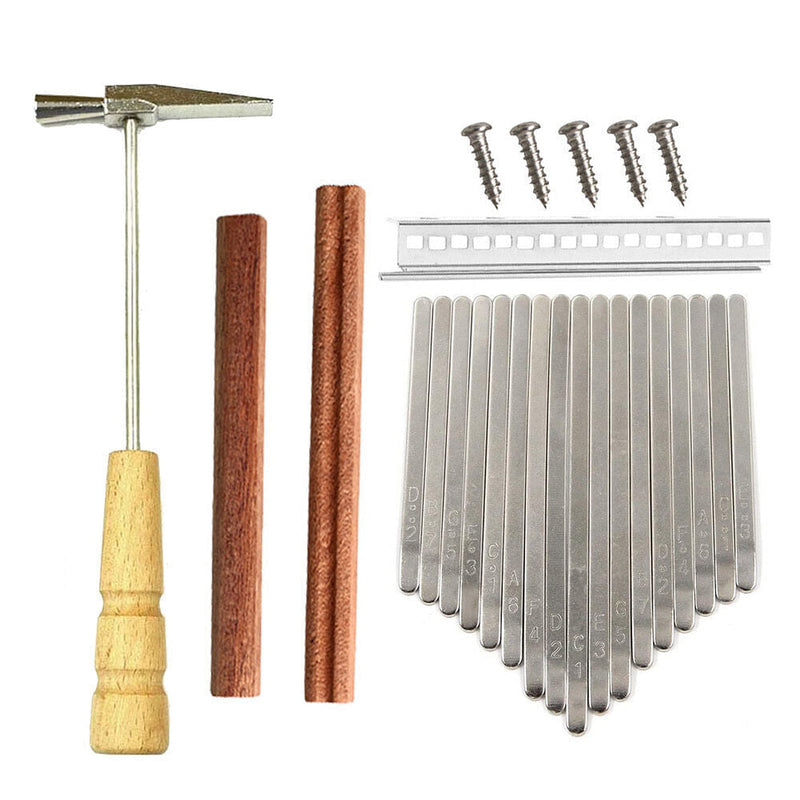 17-Key Thumb Piano Kalimba Set with Tuning Hammer, Keys, Screws, and Metal Bar