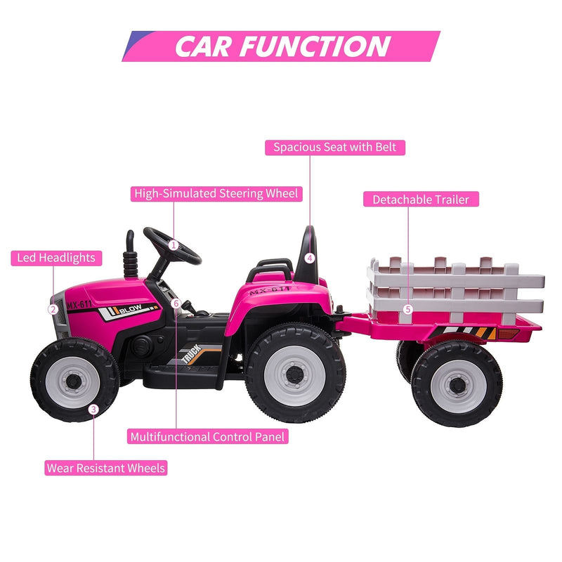 12V Kids Electric Ride-On Tractor Battery Powered 35W Rose