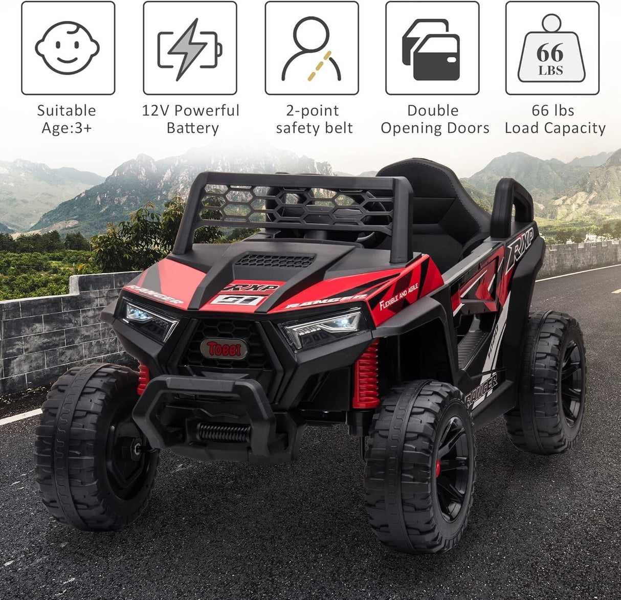 Vehículo eléctrico todoterreno UTV 12V para niños con función de avance y retroceso