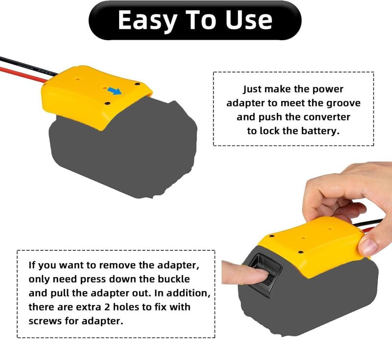 Power Wheel Adapter for Dewalt Batteries with 12.5" Wire and Fuse