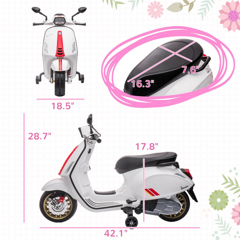 Licensed Vespa Electric Motorcycle for Kids with Music and FM Radio
