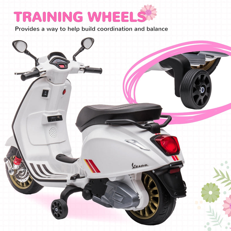 Licensed Vespa Electric Motorcycle for Kids with Music and FM Radio