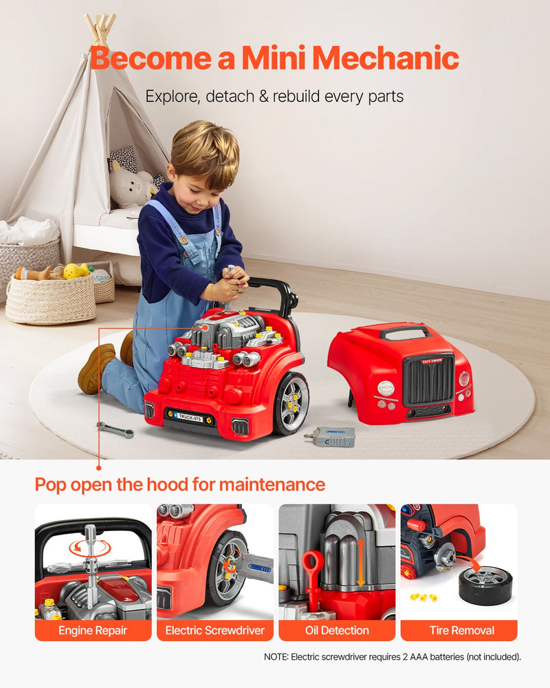 Kids Mechanical Car Repair Toy Set with Removable Engine Parts, Red