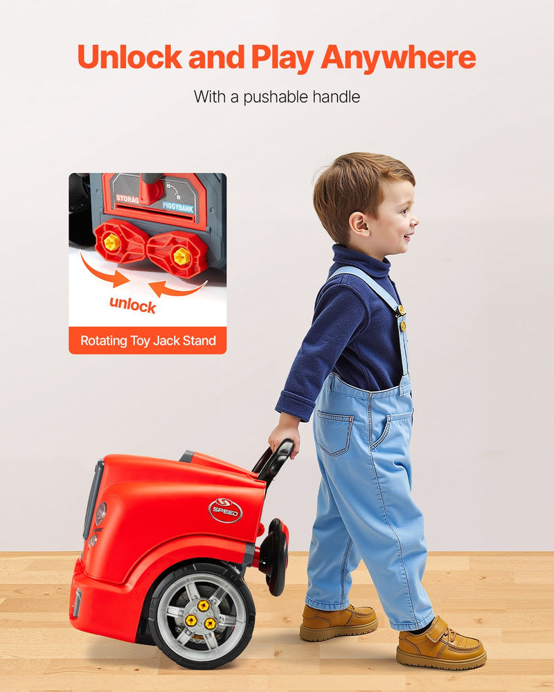 Kids Mechanical Car Repair Toy Set with Removable Engine Parts, Red