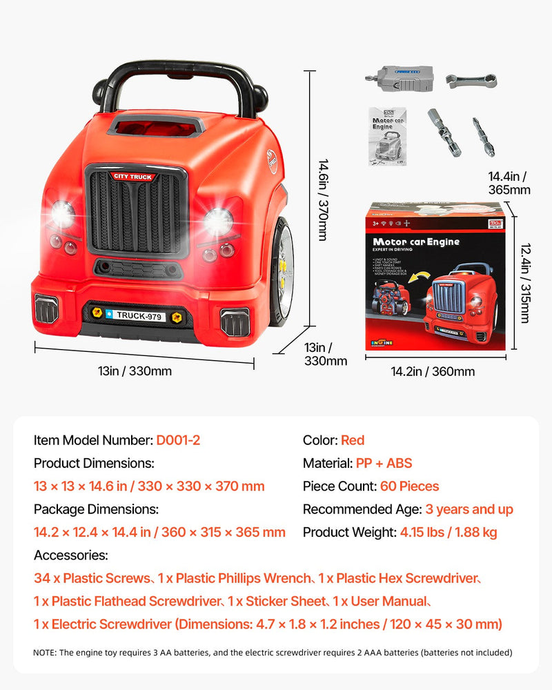 Kids Mechanical Car Repair Toy Set with Removable Engine Parts, Red