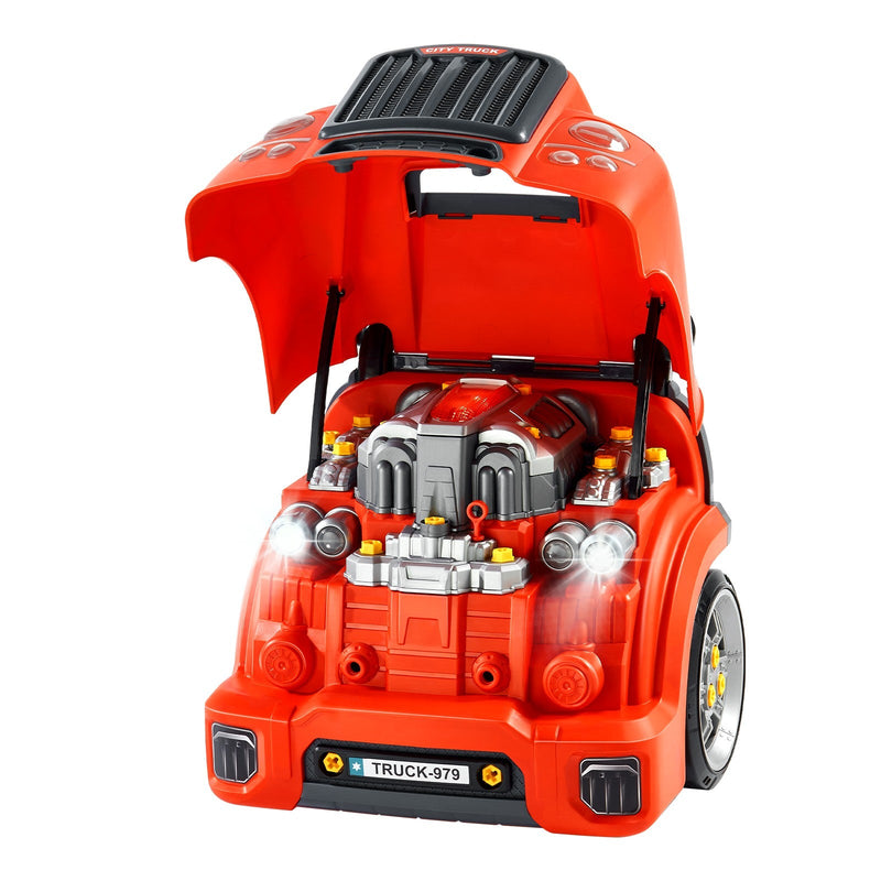 Kids Mechanical Car Repair Toy Set with Removable Engine Parts, Red