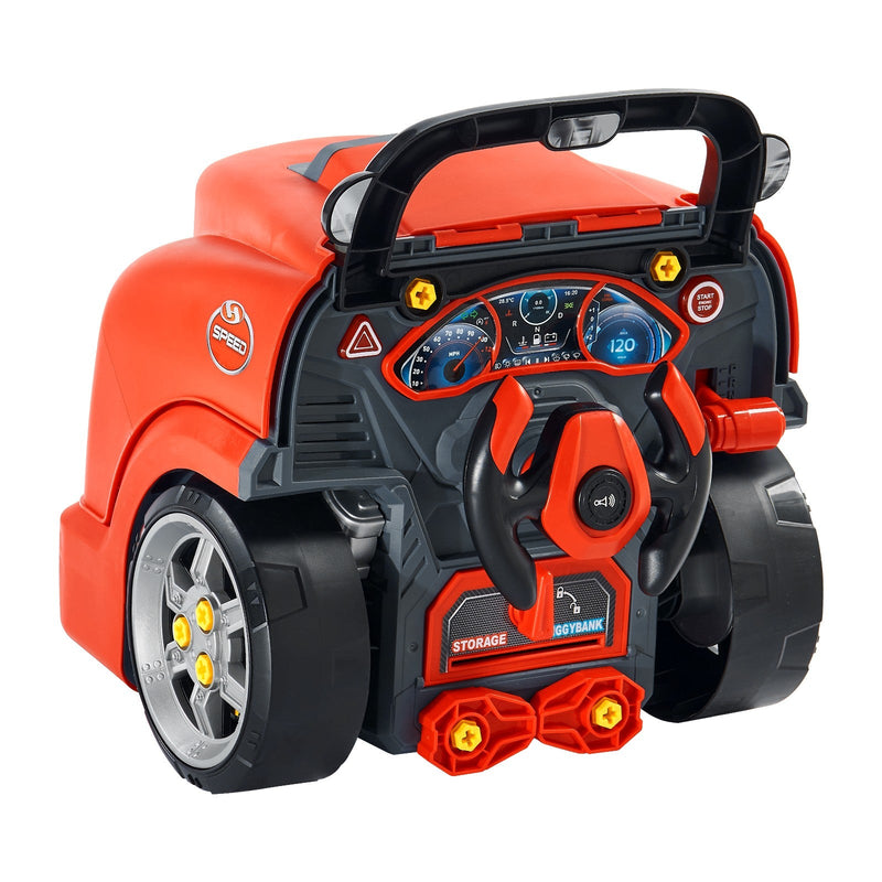 Kids Mechanical Car Repair Toy Set with Removable Engine Parts, Red