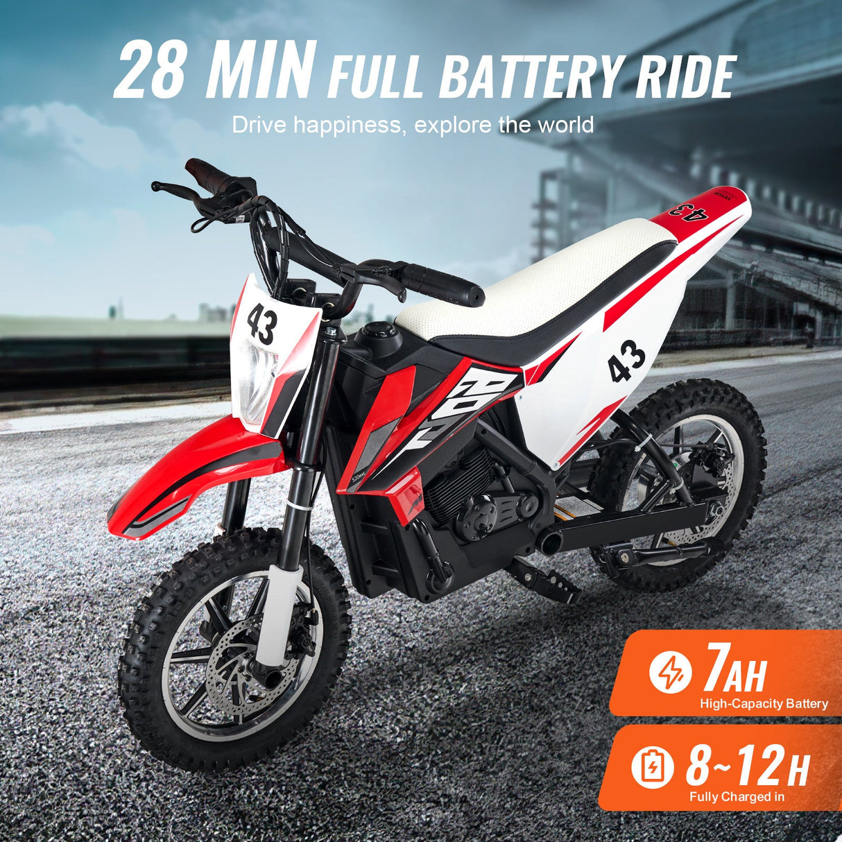 36V Electric Ride-On Motorcycle for Kids with LED Lights, Suitable for Ages 14+