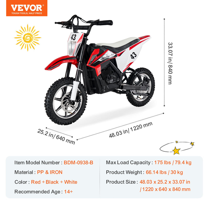 36V Electric Ride-On Motorcycle for Kids with LED Lights, Suitable for Ages 14+
