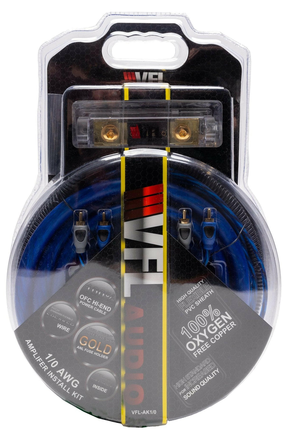 VFL 0 Gauge Complete OFC (Oxygen Free Copper) Amplifier Wiring Kit - High Power Car Audio Amp Install Kit with Power, Ground & RCA Cables