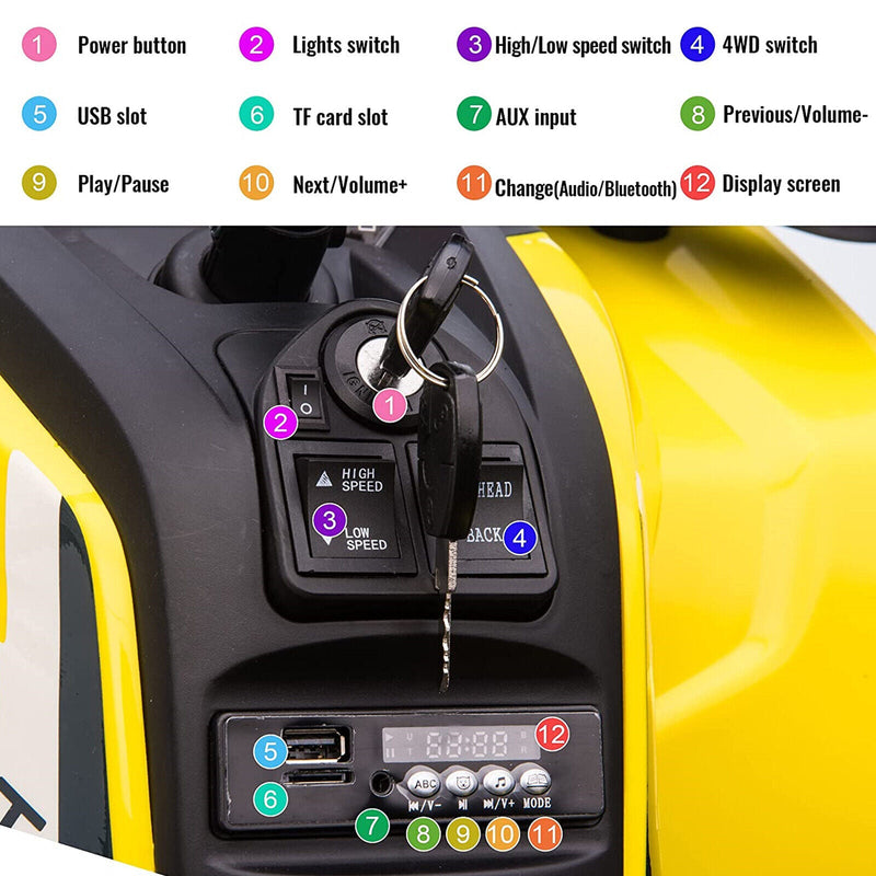 VILOBOS 12V Battery-Powered ATV Ride-On Toy with Music and Lights for Kids