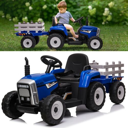 VILOBOS 12V Ride On Tractor with Trailer - Battery Powered Toy Car for Kids