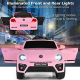 Electric Pink Kids Ride-On Car with Remote Control, Volkswagen Beetle Style