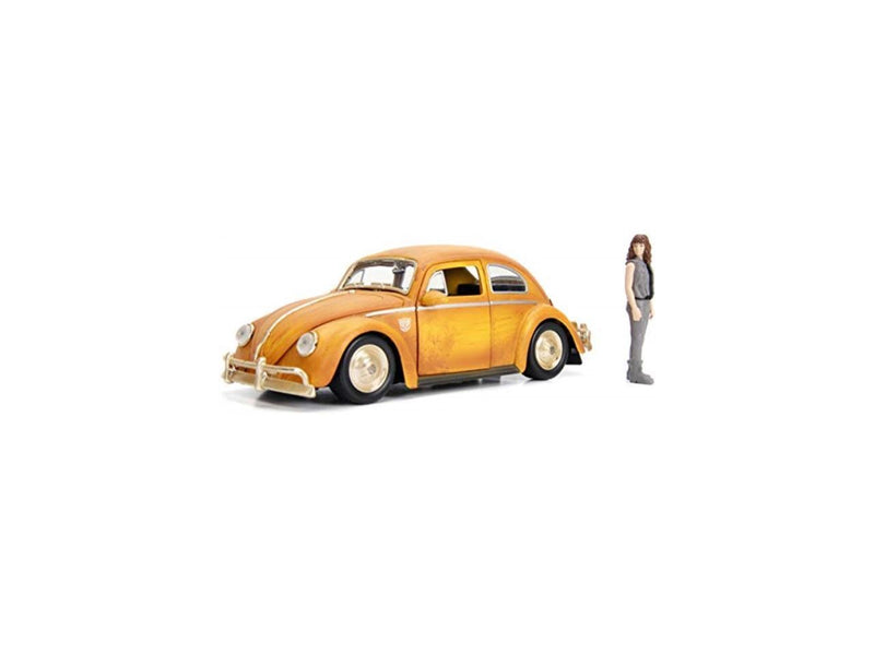 Weathered Yellow VW Beetle Diecast with Robot on Chassis and Charlie Figurine "Bumble"