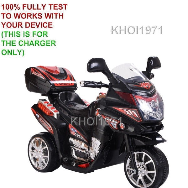 6V AC Adapter Charger for 3-Wheel Ride-On Motorcycle, Black