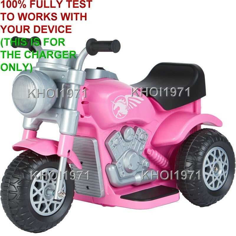 AC Wall Charger Adapter for 6V Battery 3-Wheel Ride-On Motorcycle – Pink and Black Options