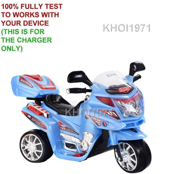 6V Blue 3-Wheel Ride-On Motorcycle with AC Wall Charger and Adapter