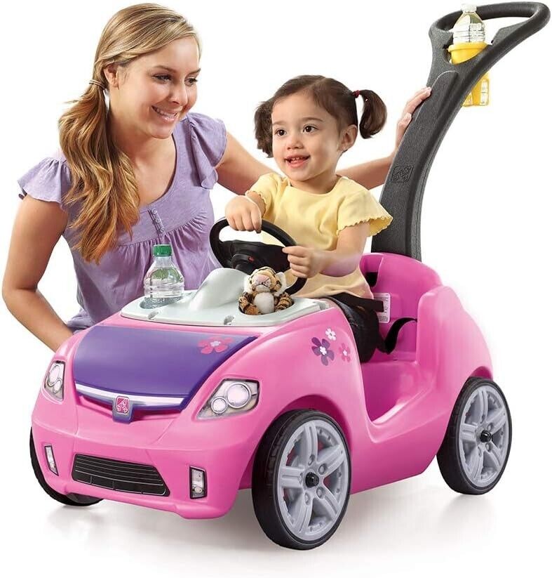 Whisper Ride II Pink Push Toy Car with Adjustable Seat Belt and Cup Holders