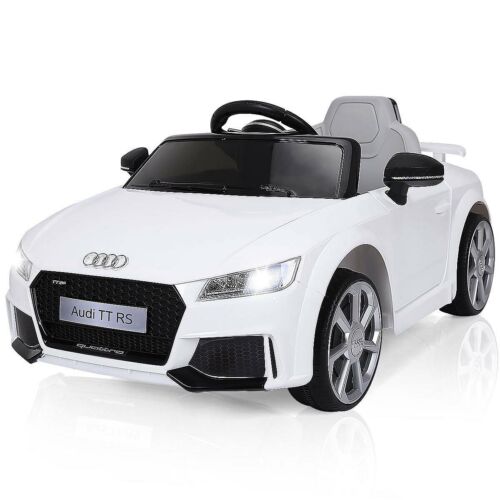 White 12V Electric Ride-On Car for Kids with Remote Control and Music Feature