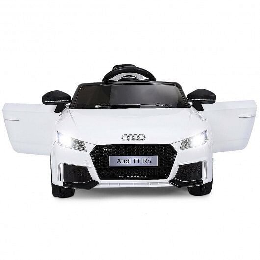 White 12V Electric Ride-On Car for Kids with Remote Control and Music Feature
