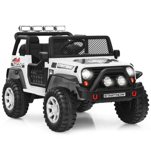 White 12V Electric Ride-On Truck for Kids with Remote Control and Lights