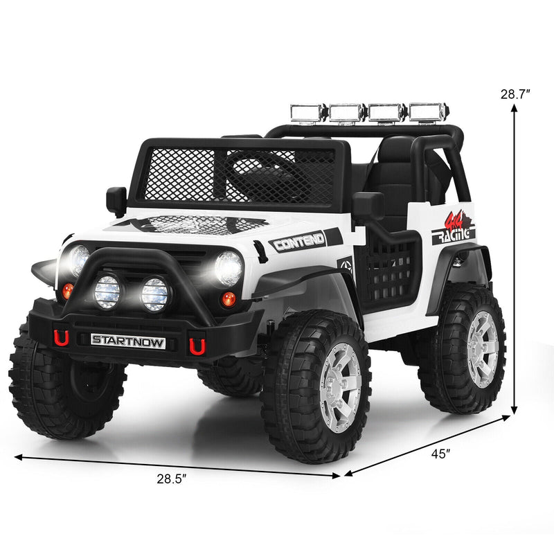 White 12V Electric Ride-On Truck for Kids with Remote Control and Lights