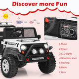 White 12V Electric Ride-On Truck for Kids with Remote Control and Lights