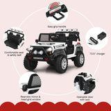 White 12V Electric Ride-On Truck for Kids with Remote Control and Lights