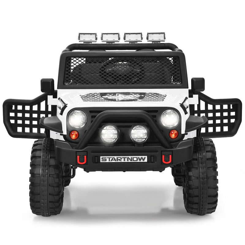 White 12V Electric Ride-On Truck for Kids with Remote Control and Lights