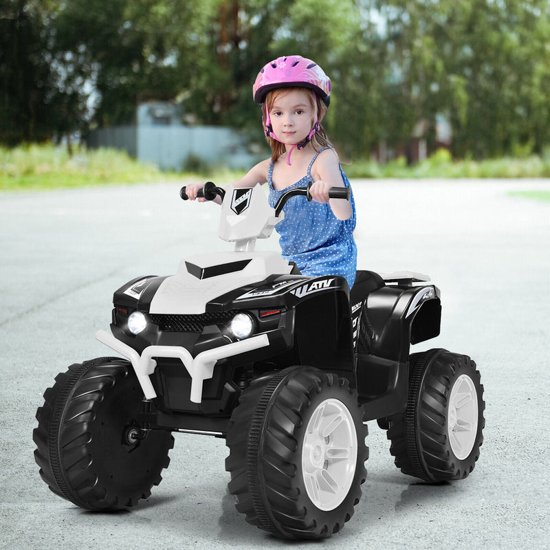 White 12V Kids ATV Quad Ride On Car with LED Light and Music Toy