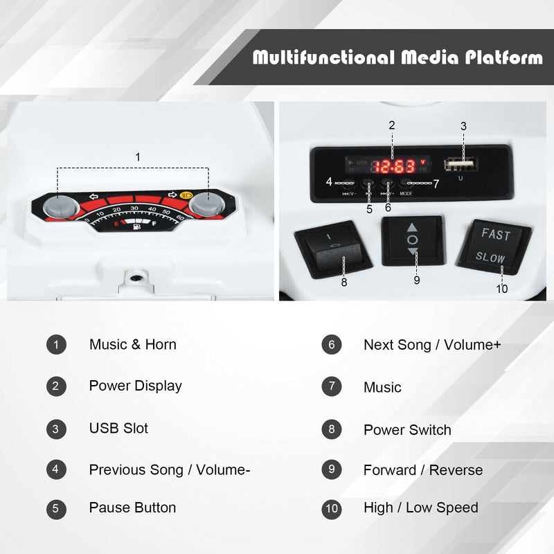 White 12V Kids ATV Quad Ride On Car with LED Light and Music Toy