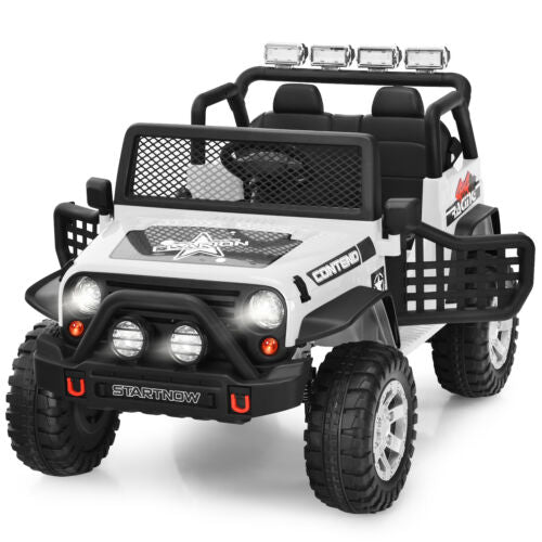 White 12V Kids Ride On Truck with Remote Control and Lights