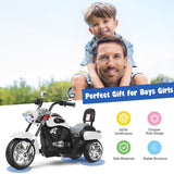 White 3-Wheel Chopper Motorcycle for Kids with Headlight and Horn