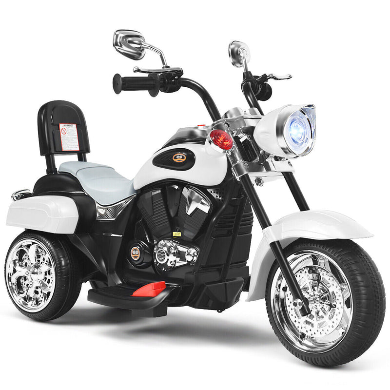 White 3-Wheel Chopper Motorcycle for Kids with Headlight and Horn