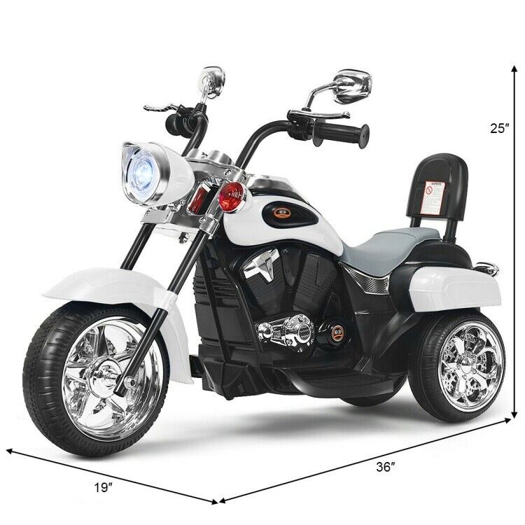 White 3-Wheel Chopper Motorcycle Toy for Kids with Headlight & Horn