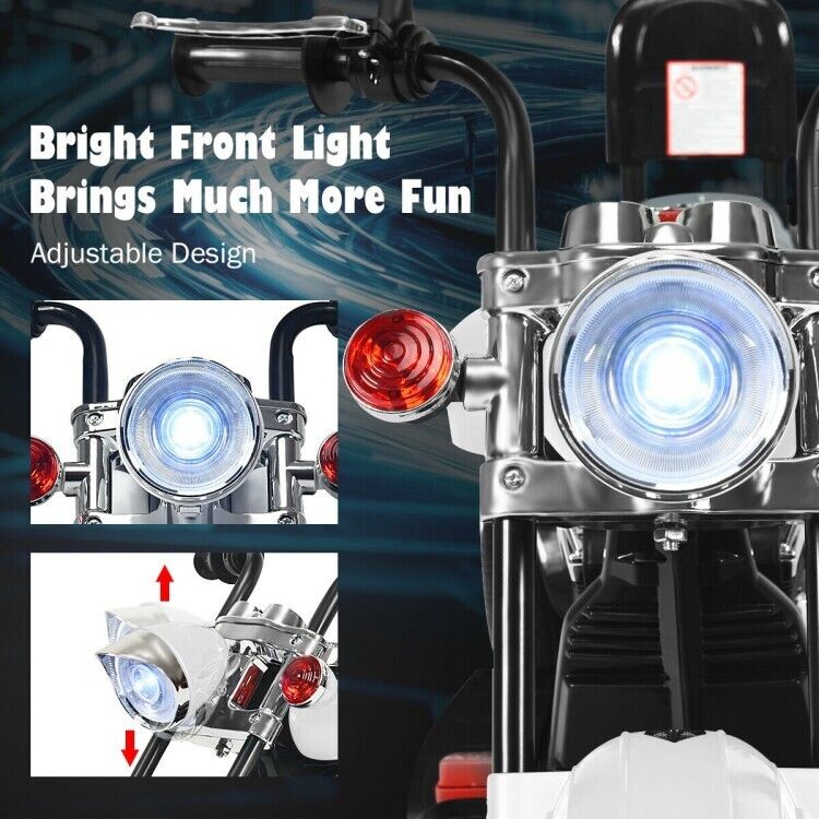 White 3-Wheel Chopper Motorcycle Toy for Kids with Headlight & Horn