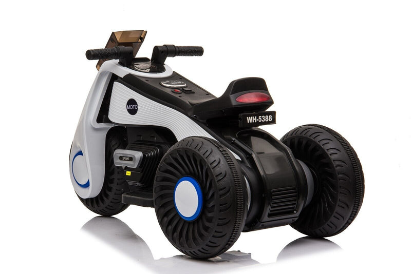 White 3-Wheel Electric Motorcycle for Kids with Dual Drive System