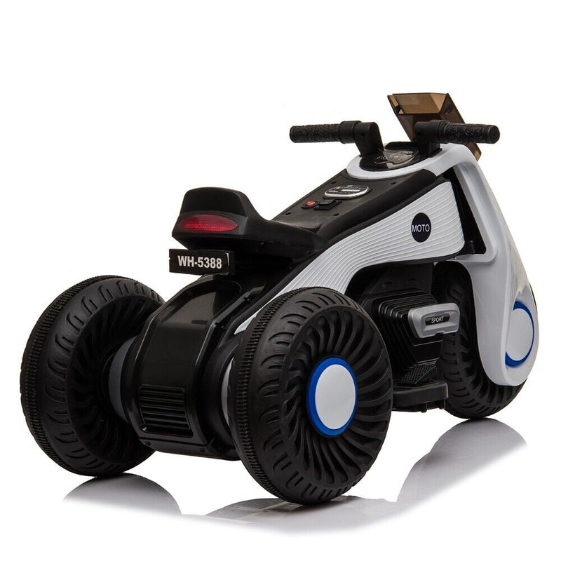White 3-Wheel Electric Motorcycle for Kids with Dual Drive System