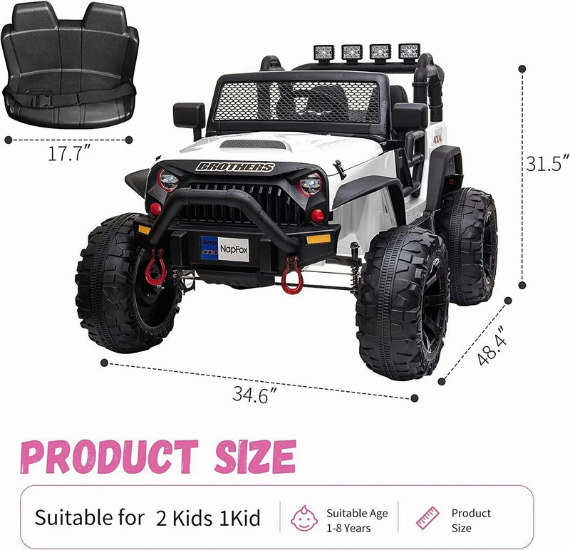 48.4" Large 12V Battery-Powered Electric Ride-On Car for Kids with 2 Seats