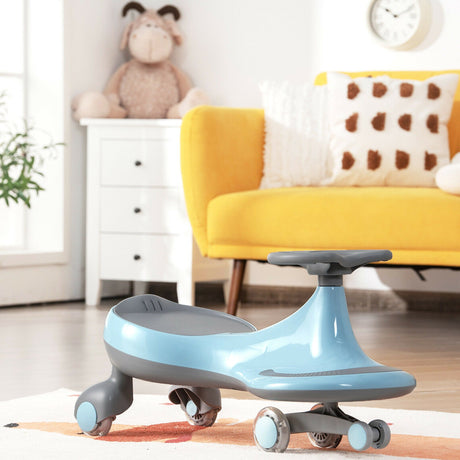 Blue Wiggle Car Ride-On Toy with Flashing Wheels for Toddlers and Kids