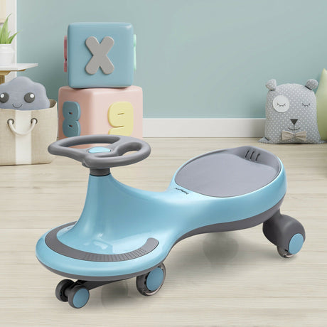 Blue Wiggle Car Ride-On Toy with Flashing Wheels for Toddlers and Kids