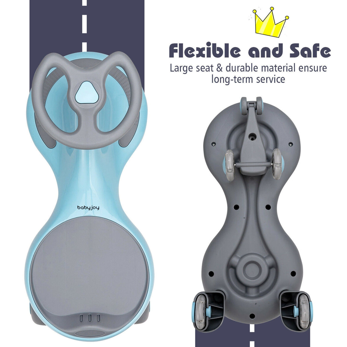 Blue Wiggle Car Ride-On Toy with Flashing Wheels for Toddlers and Kids