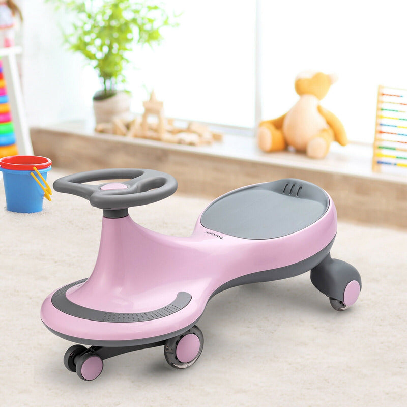 Wiggle Car Ride-On Toy with Flashing Wheels for Toddlers and Kids Pink
