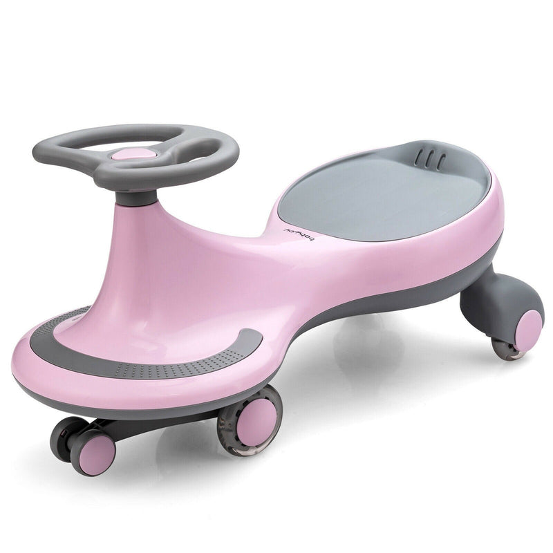 Wiggle Car Ride-On Toy with Flashing Wheels for Toddlers and Kids Pink