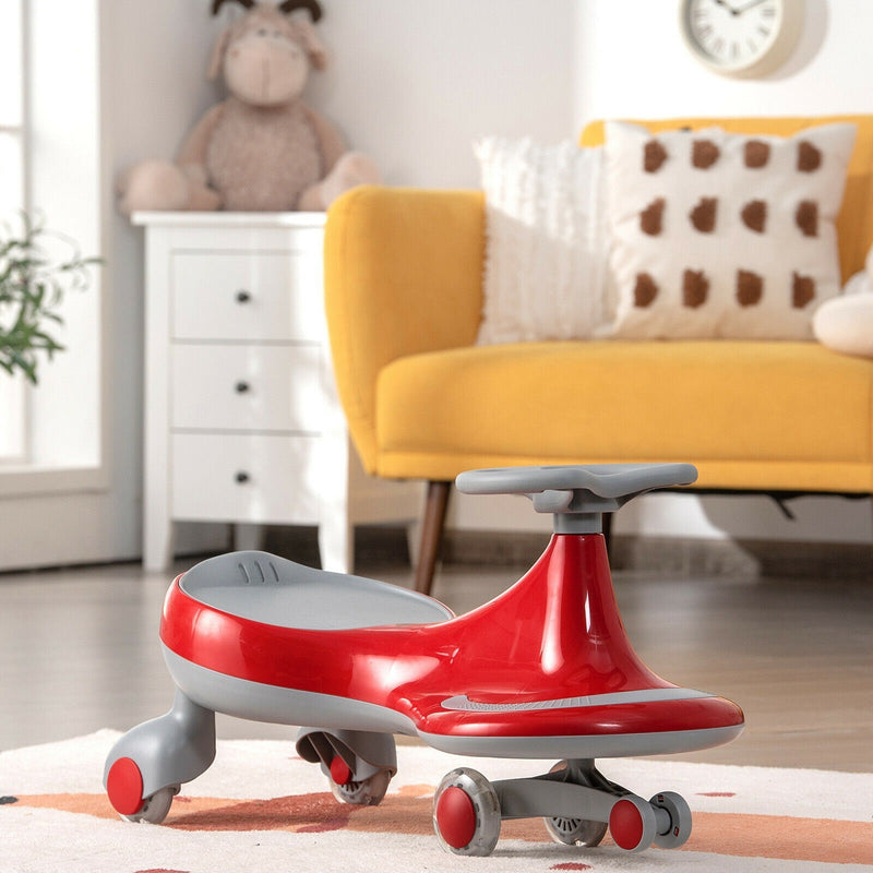 Wiggle Car Ride-On Toy with Flashing Wheels for Toddlers and Kids in Red