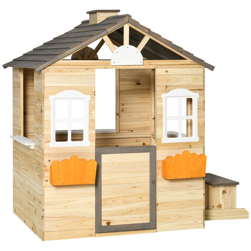 Wooden Outdoor Playhouse for Kids Garden Pretend Play and Adventure Games